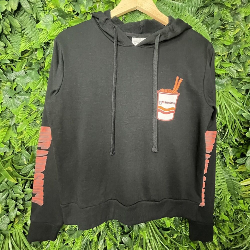 Women Jacket Pullover Small Black Graphic Print Hoodie Maruchan Cup Noodle 0303 - Picture 8 of 12